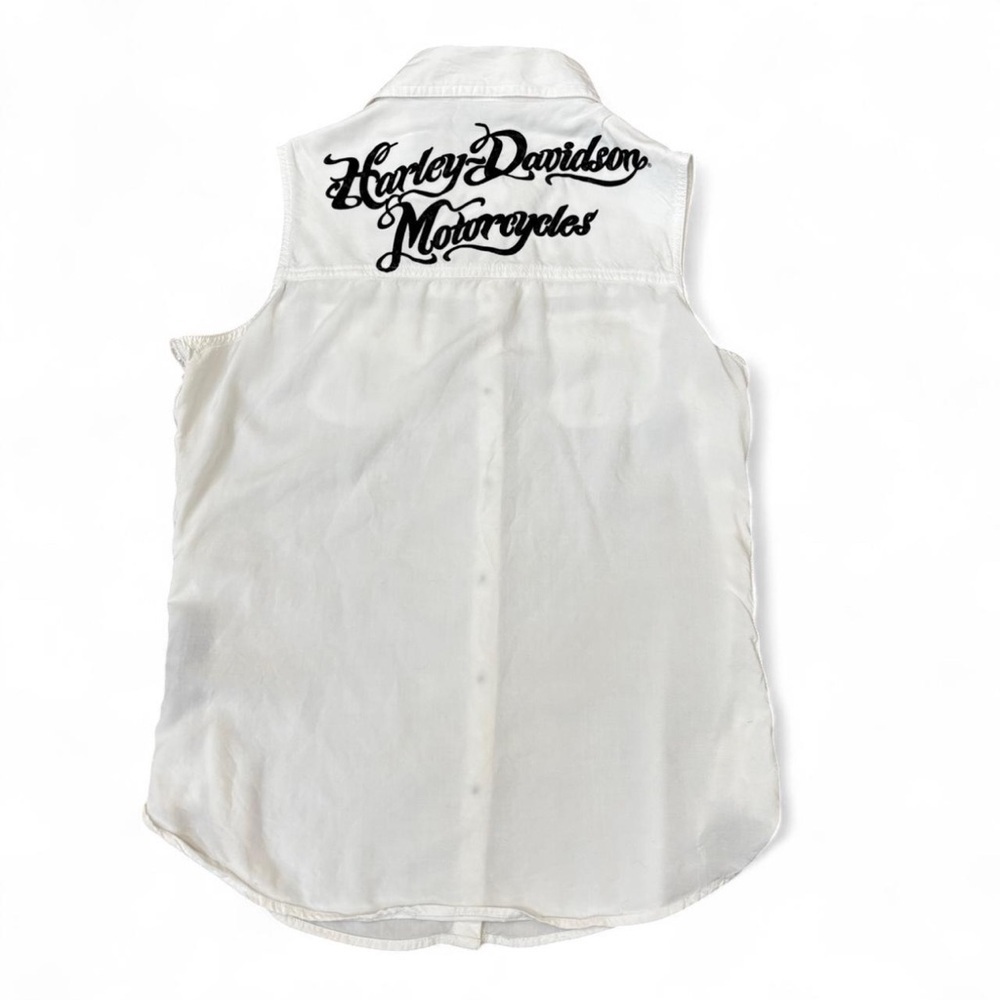 Harley Davidson Women's Medium Sleeveless Button Up Shirt Lace Up Sides White - Picture 2 of 6